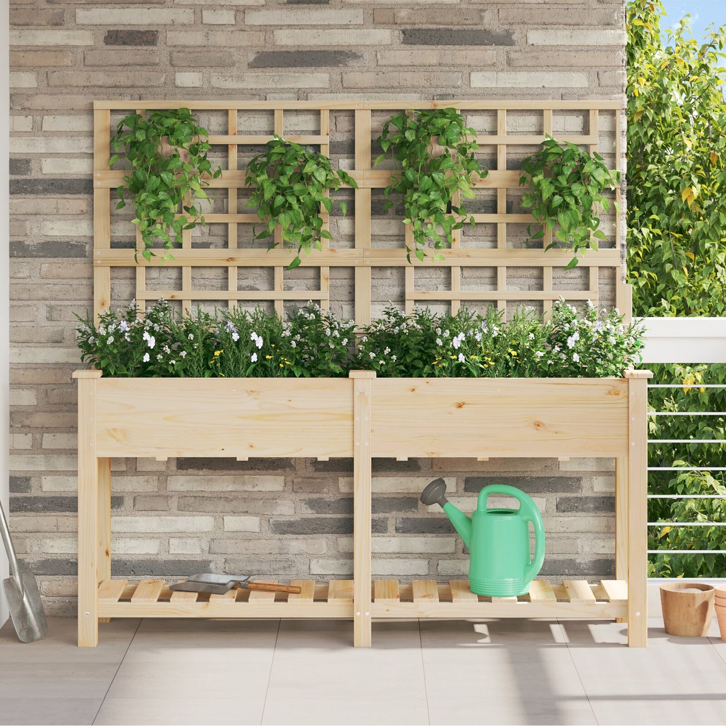 Plantenbak – Grote Bloembak – Houten Plantenbak – Buitenbak – Binnenbak – Met Klimrek – 161x43x152 Cm