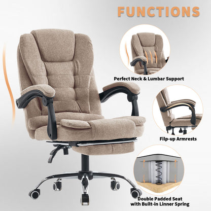 Bureaustoel – Ergonomische stoel – Computerstoel – Draaistoel – Bureau stoel – In hoogte verstelbaar – Inklapbare armleuningen – Kunstleer – Met metalen frame – Beige
