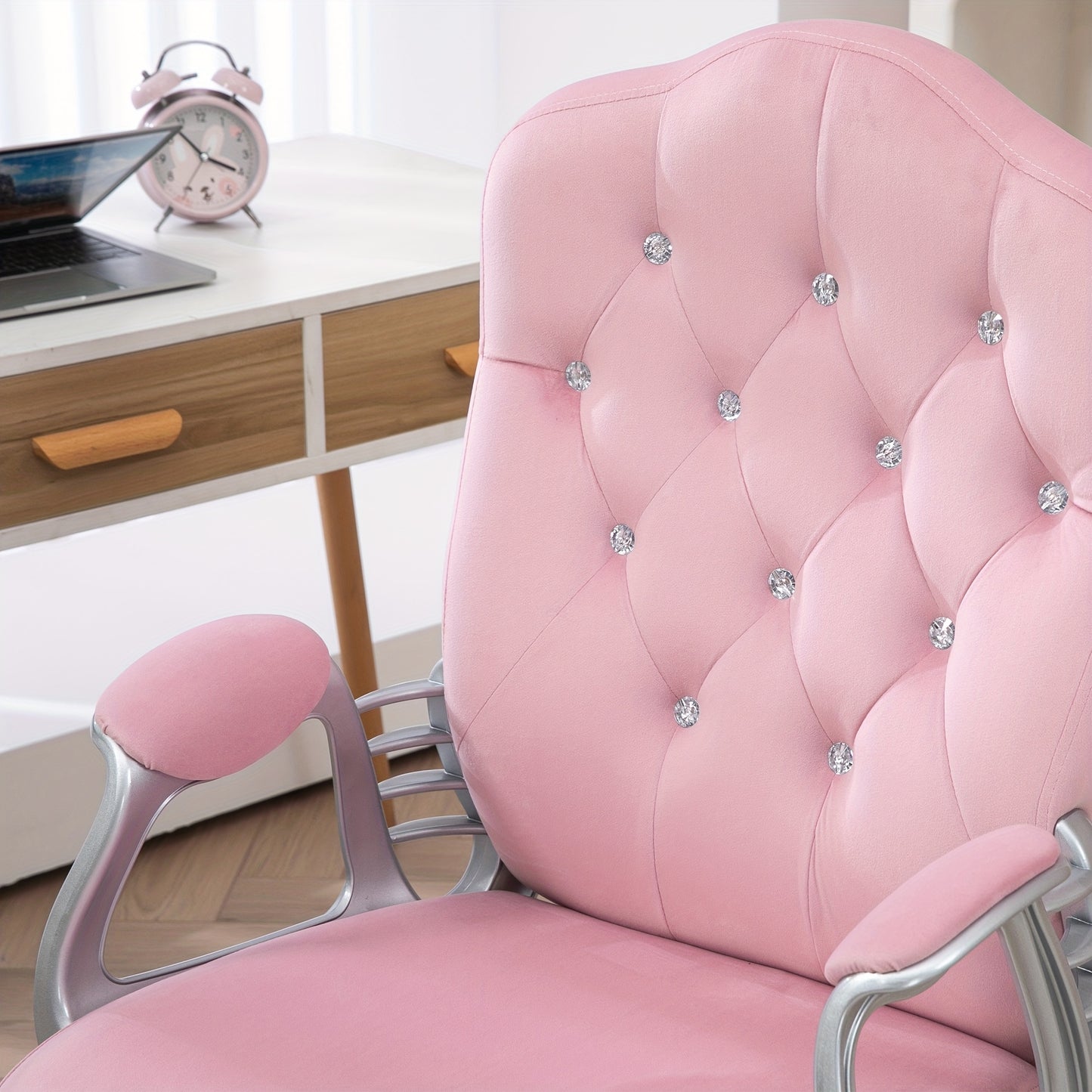 Bureaustoel – Ergonomische Stoel – Office Chair – Draaistoel – Bureaustoelen Voor Volwassenen – Roze Kleur – Houten Frame – Schommelfunctie – Verstelbare Hoogte – Max 120 Kg