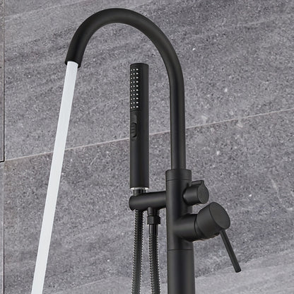 Vrijstaande Badkraan – Vrijstaand Badmengkraan – Badmengkraan Met Handdouche – Vloerkraan – Waterval Badkraan – Matte Zwarte Afwerking – Messing – 110 cm
