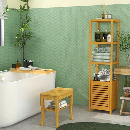 Badkamerkast Bamboe – Badkamermeubel – Opbergkast – Medicijnkast – Sanitairkast – Ruimtebesparend Verticaal Design – Duurzaam Natuurlijk Bamboe, 140x36x33 cm