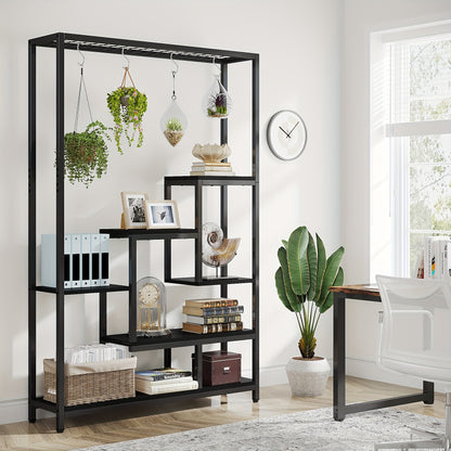 5-Laags Hoge Plantenstandaard – Plankrek – Bloemenrek – Displayrek – Stellingkast – Metaal Zwart – Inclusief Ophanghaken – 180 cm Hoog