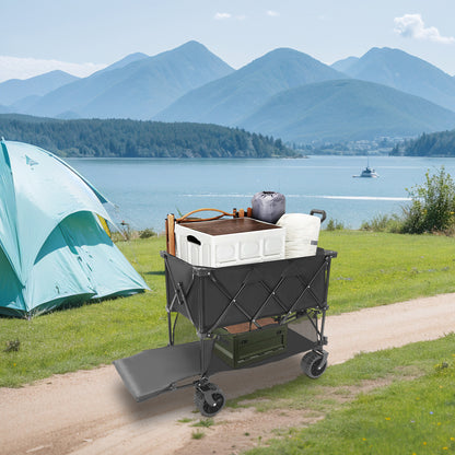 Campingkar – Bolderkar – Strandkar – Picknickkar – Tuinkar – Inklapbaar – Dubbel Laag Laadvlak – Draagvermogen 150 kg – Metalen Frame – Zwart