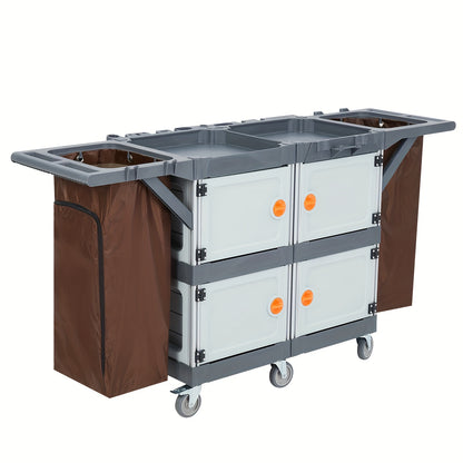 Schoonmaakwagen – Schoonmaakkar – Poetskar – Reinigingswagen – Dweilwagen – 4 Kasten – Duurzaam Kunststof – 4 Zwenkwielen - QUORE