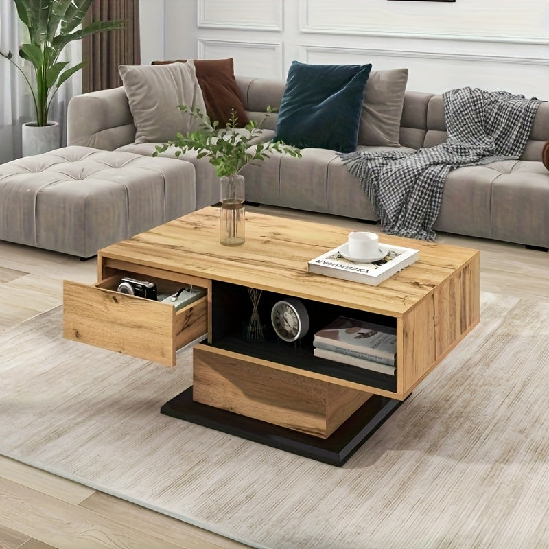 Salontafel – Koffietafel – Bijzettafel – Woonkamertafel – Tafel – Contemporaine Houteffect – Extra Brede Opbergruimte – Handgreeploze Lade
