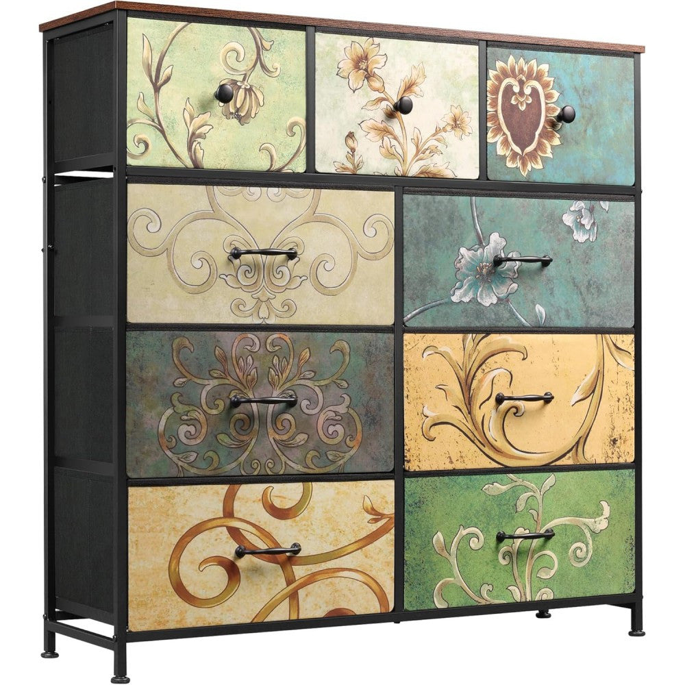 Dressoir – Ladekast – Opbergkast – Kast – Sideboard – Met Metalen Frame – 7 Stoffen Lades – Massief Houten Bovenblad