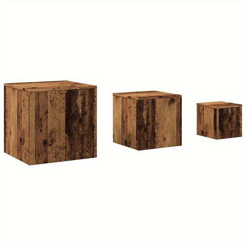 Bijzettafels – Salontafel – Bijzettafel – Tafeltje – Houten Tafels – Set Van 3 – Reclaimed Wood Look – Houtachtig Materiaal – Compact En Duurzaam
