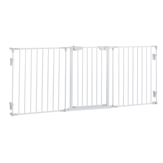 Dog Barrier with 3 Elements And Safety Door, Plastic, White, Measuring 180X3X74.5Cm for Secure Dog Protection.
