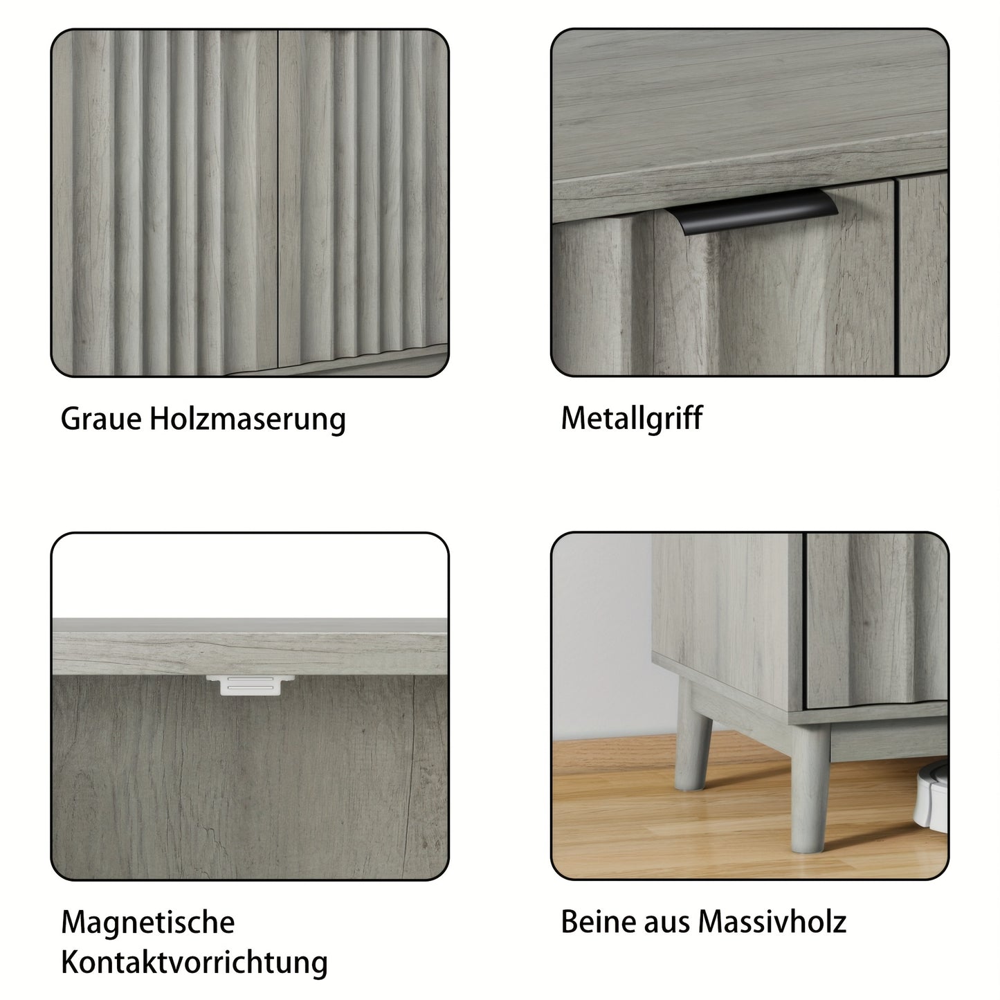 Dressoir – Opbergkast – Ladekast – Buffetkast – Wandkast – Grijs – Uniek Groefdesign – Verstelbare Binnenvakken – 3 Hoogtes