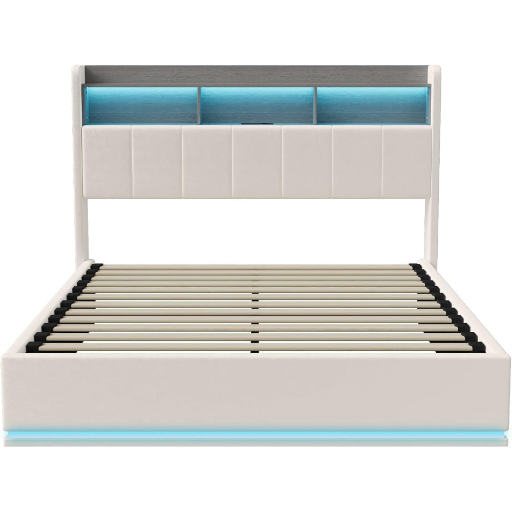 Tweepersoonsbed 140x200 cm – Bed Met Opberglades – Ladebed – Opbergbed – Velvet Bed – Grijs Bekleed – 3 Ruime Lades – Stevig Met Houten Lattenbodem