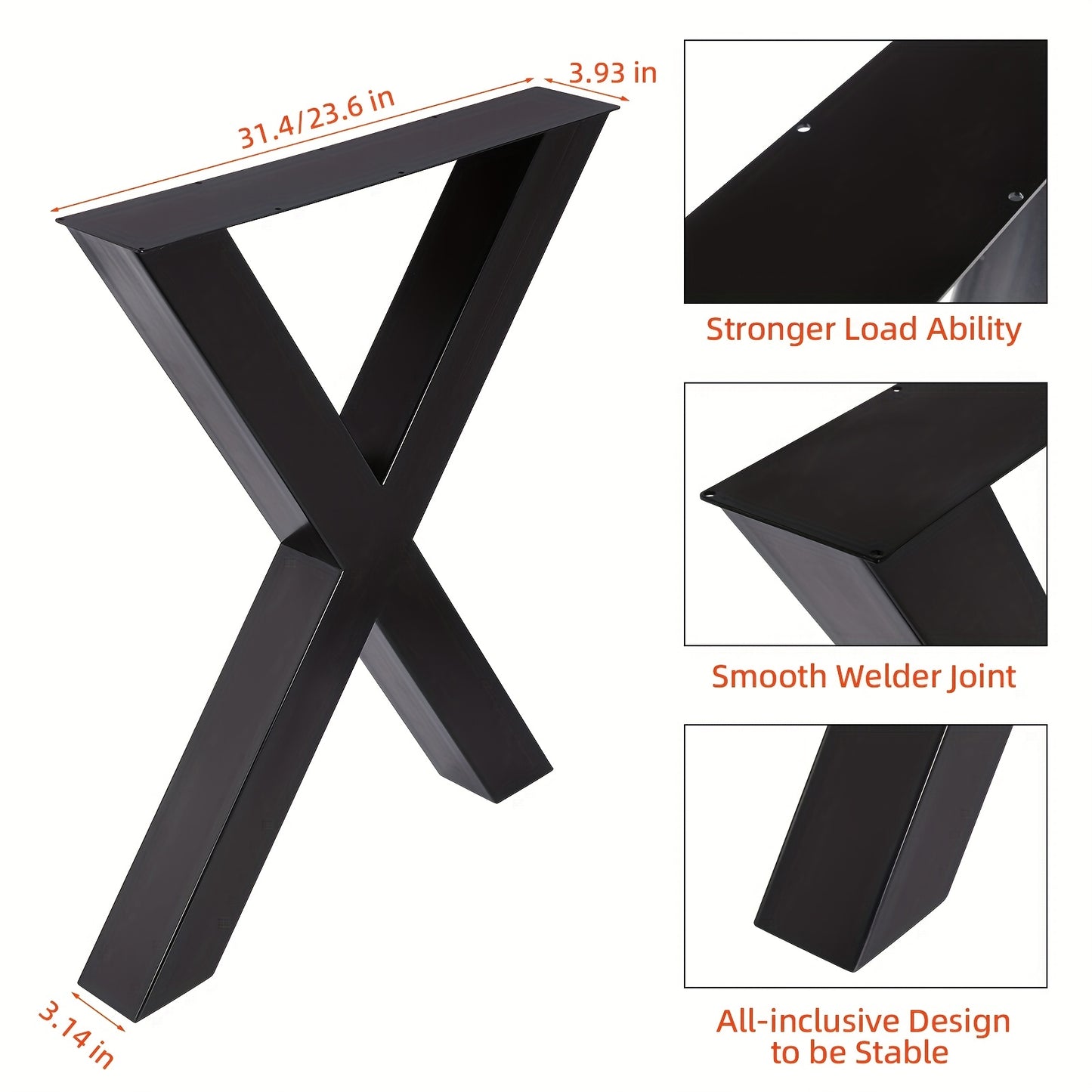 Metalen Tafelpoten – Tafelpoot Set – Tafelonderstel – Stalen Poten – X-Frame Onderstel – Draagvermogen 1000 kg – Eenvoudige Montage – Zwart