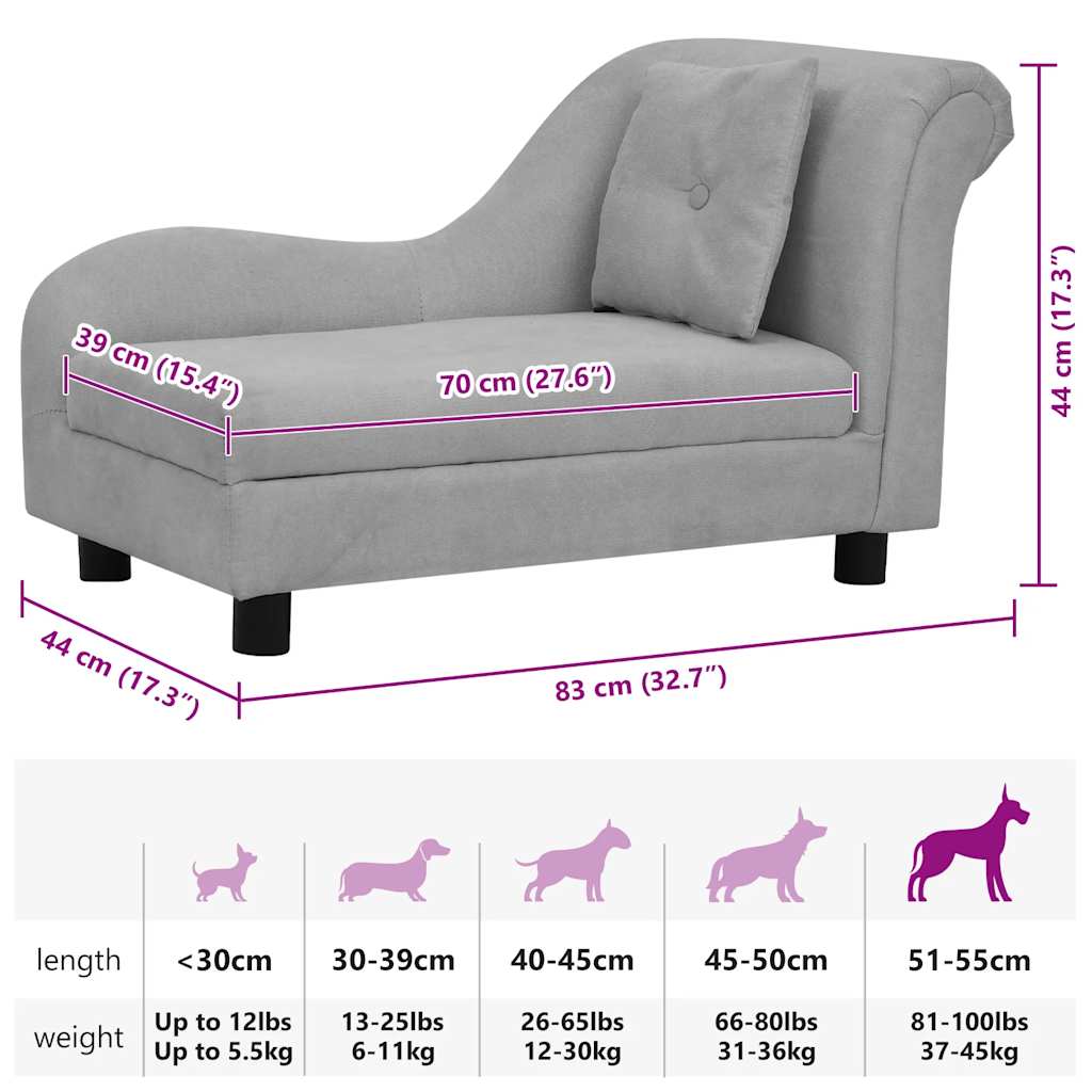 Dierenbank – Huisdieren Sofa – Hondenbed – Kattenmand – Zacht Dierenkussen – Grijs – Stevig Houten Frame – Wasbare Polyester Hoes
