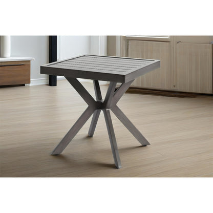 Bijzettafel – Sidetable – Salontafel – Banktafel – Nachtkastje – Weerbestendig Aluminium – Donkergrijs – Vierkant – Modern X-poot – Voor Binnen en Buiten
