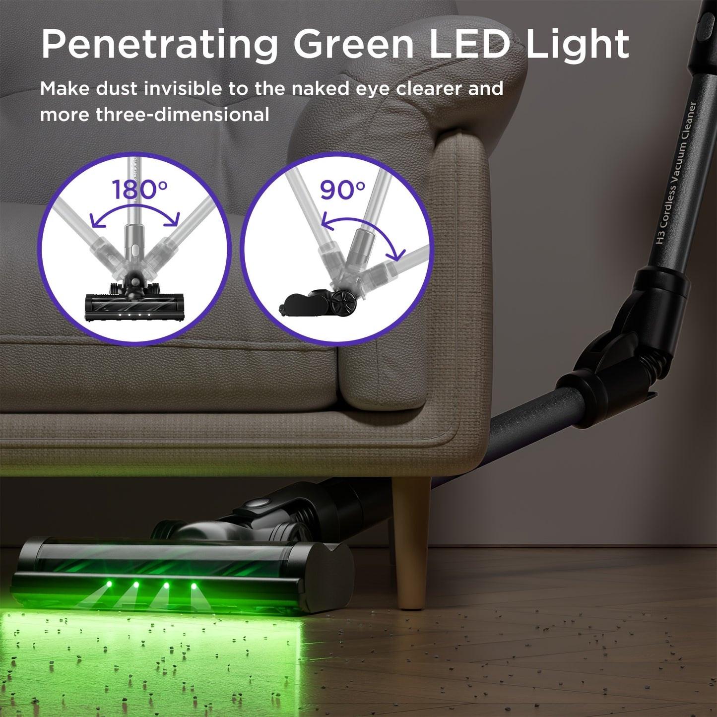 Draadloze Stofzuiger – Steelstofzuiger – Handstofzuiger – Zakloos – Sleekstofzuiger – Afneembare Batterij – OLED Display – 61 kPa Zuigkracht – 1,6 Liter Stofreservoir – Paars