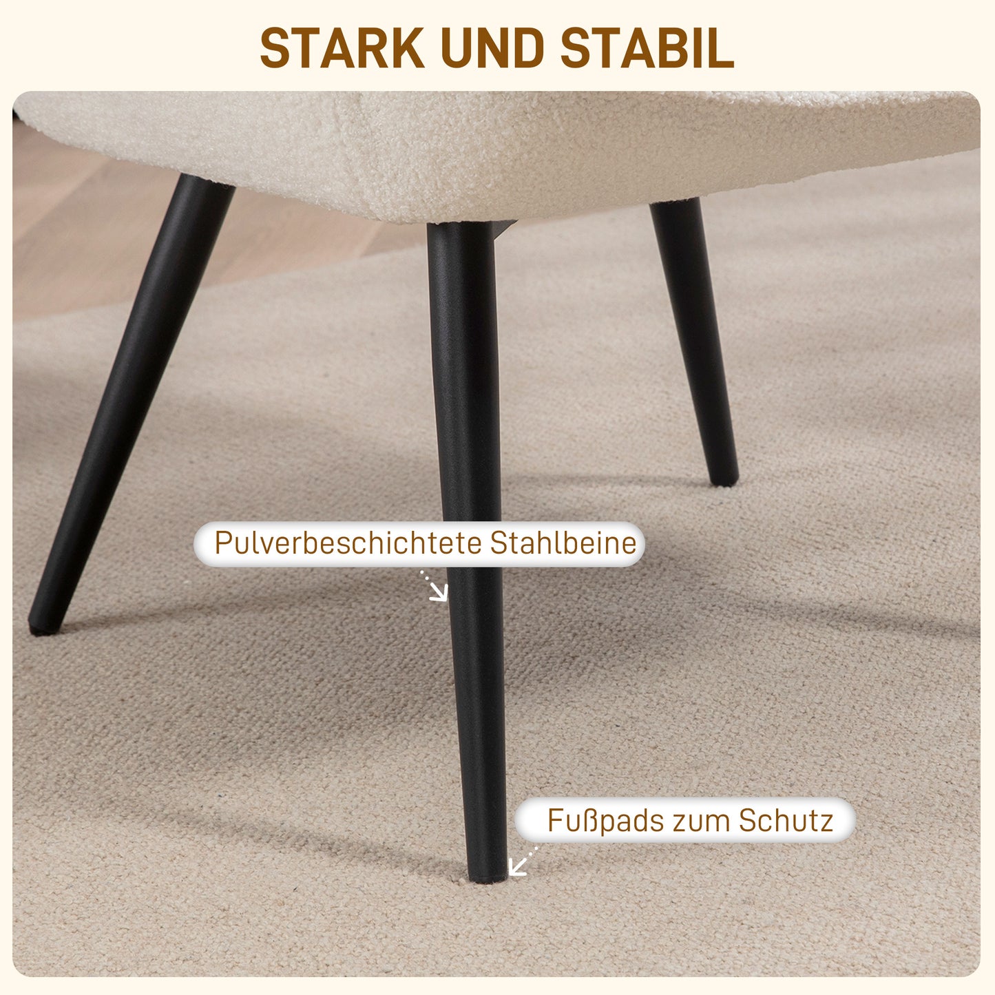 Fauteuil – Armstoel – Relaxstoel – Loungefauteuil – Zithoekstoel – Crème Kleur – Polyester Bekleding – Metalen Pootjes – 71x77x102 cm