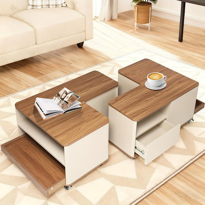 Salontafel – Woonkamertafel – Koffietafel – Bijzettafel – Tafeltje – Modern Bruin – Met Wieltjes & 2 Laden – Duurzaam Hout – Uitbreidbaar & Compact