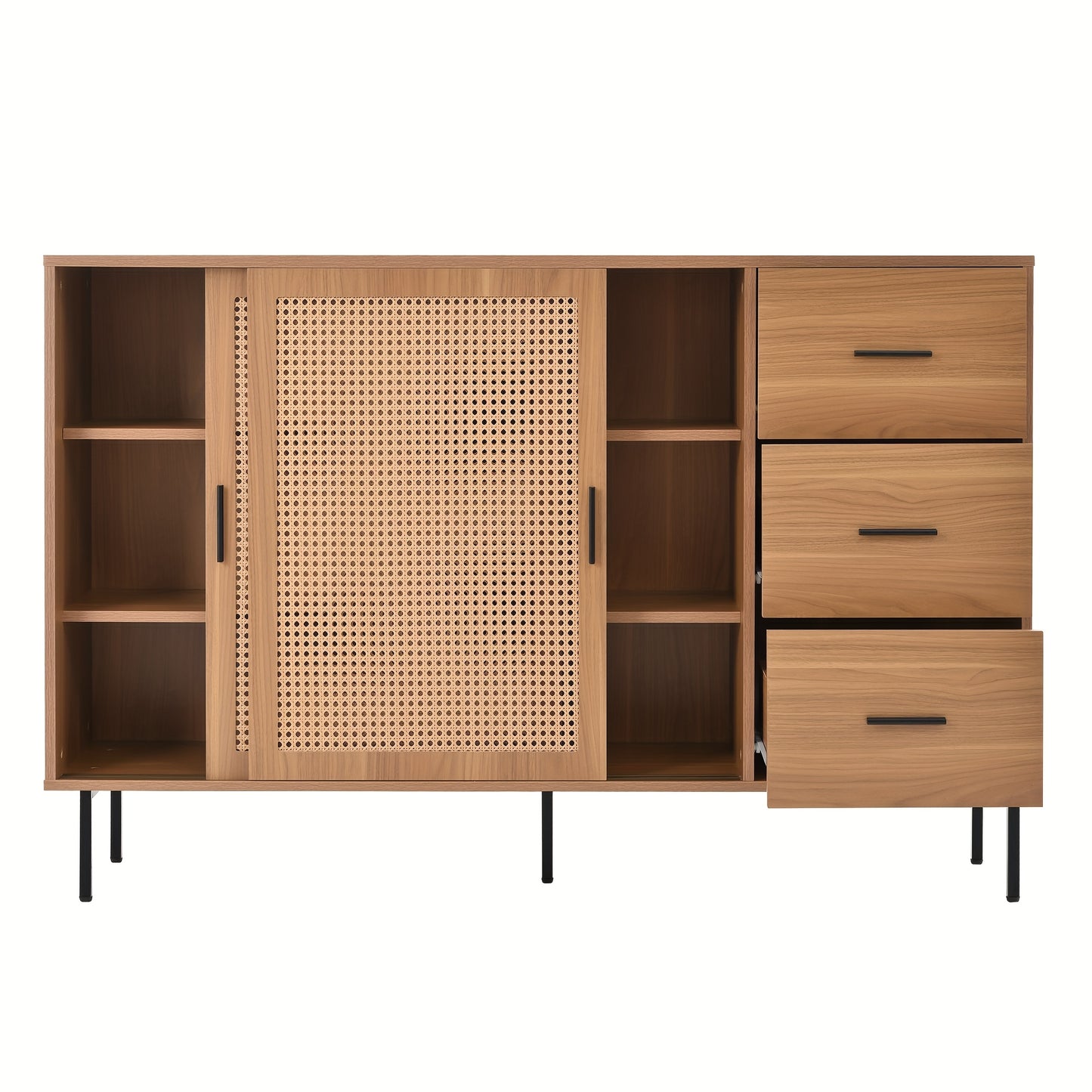 Rustic Modern Metal with 2 Sliding Doors & 3 Drawers - Adjustable Shelves, Freestanding/Dining Room Sideboard, Space-Saving Design (140x91x37cm) - No-Wood Furniture in Neutral Tones for Apartments, Farmhouse, or Contemporary
