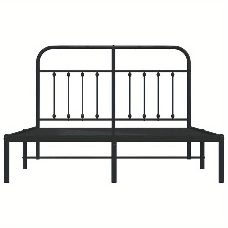 Modern Black Metal Bed Frame with Headboard, 140x190cm - Powder-Coated Steel for Strength & Stability, Minimalist Design for Contemporary Bedrooms, Minimalist Bed Frame | Modern Bedframe | Sleek Metal Design