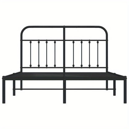 Modern Black Metal Bed Frame with Headboard, 140x190cm - Powder-Coated Steel for Strength & Stability, Minimalist Design for Contemporary Bedrooms, Minimalist Bed Frame | Modern Bedframe | Sleek Metal Design