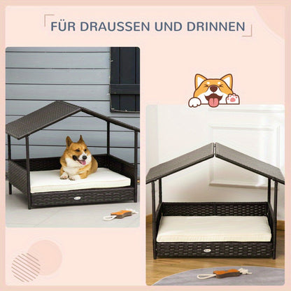 Hondenhok – Hondenmand – Dierenhuis – Hondenhuis – Hondenbed – Weerbestendig – Stevig Frame – 98x69x73 cm – Koffiebruin Rattan