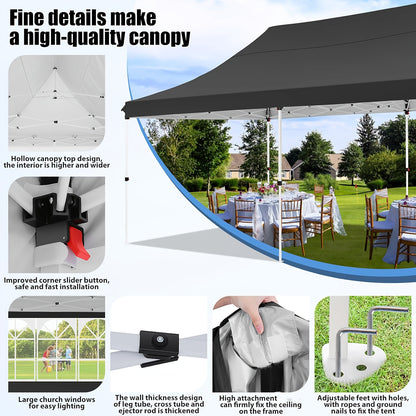 Feesttent – Partytent – Tuintent – Paviljoen – Easy-Up Tent – 3x6 Meter – Waterdicht Polyester – Stevig Aluminium Frame - Zwart