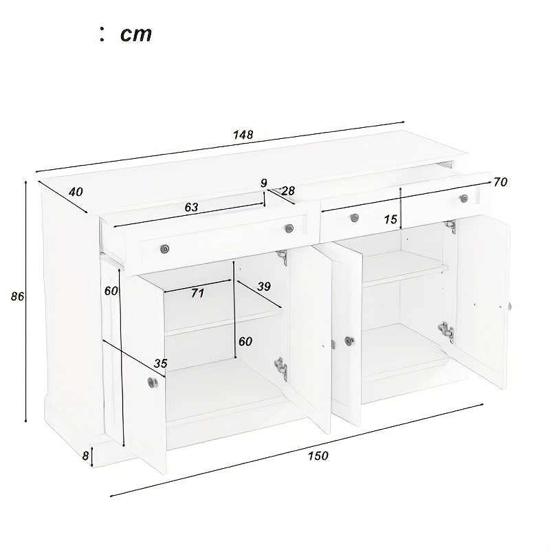 Ladekast – Opbergkast – Dressoir – Buffetkast – Woonkamerkast – Wit – 150 x 40 x 86 cm – Duurzaam Bamboe – Veel Opbergruimte