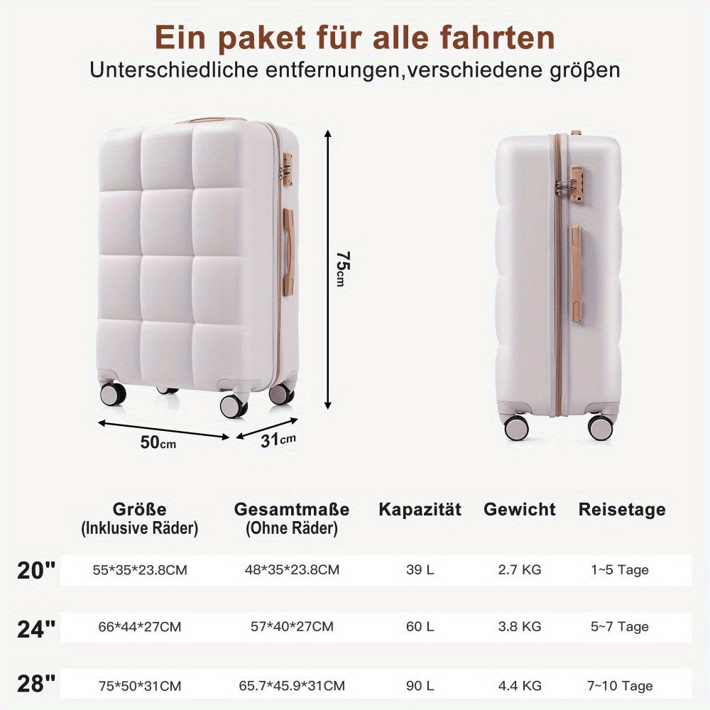 5pcs travel luggage set: suitcase M, L, XL, travel bag, cosmetic bag, TSA lock, 360° wheels, height-adjustable telescopic handle, lightweight & durable, light grey, Vacation Packing, Business Travel, Stylish Travel Gear, Fun