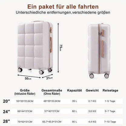 5pcs travel luggage set: suitcase M, L, XL, travel bag, cosmetic bag, TSA lock, 360° wheels, height-adjustable telescopic handle, lightweight & durable, light grey, Vacation Packing, Business Travel, Stylish Travel Gear, Fun