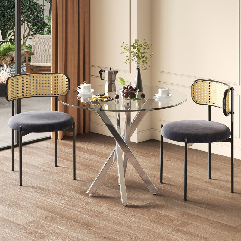 Eetkamerset – Eettafelset – Tafel Met Stoelen – Inklapbare Eethoek – Compacte Eettafelset – Gehard Glasblad – Gepoedercoat Metalen Onderstel Grijs/Zilver