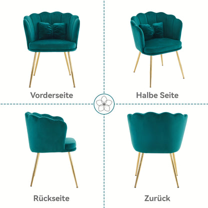 Velvet Fauteuil – Fluwelen Stoel – Lounge Chair – Design Fauteuil – Accentstoel – Luxe Blauw – Goud Metalen Poten – Bloemvormige Rugleuning – Comfortabel Gepolsterd Zitkussen