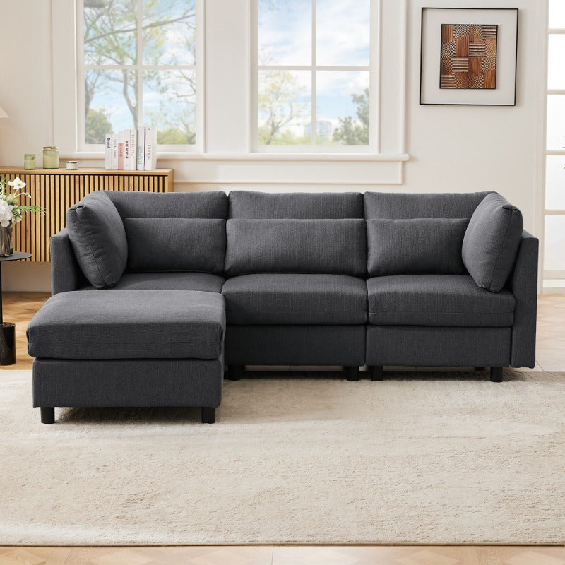 Moderne Hoekbank 3 Zits – L Vormige Bank – Sectionele Sofa – Woonkamer Meubel – Sofa Met Ottoman – Gestoffeerd – Stevig Metalen Frame – Comfortabel Design