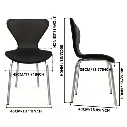 Set van 2 Moderne Klassieke Eetkamerstoelen – Zwart Fluweel met Stevige Metalen Poten – Ergonomische Rugleuning en Comfortabele Zitting – Eenvoudig te Reinigen – Perfect voor Eetkamer of Keuken