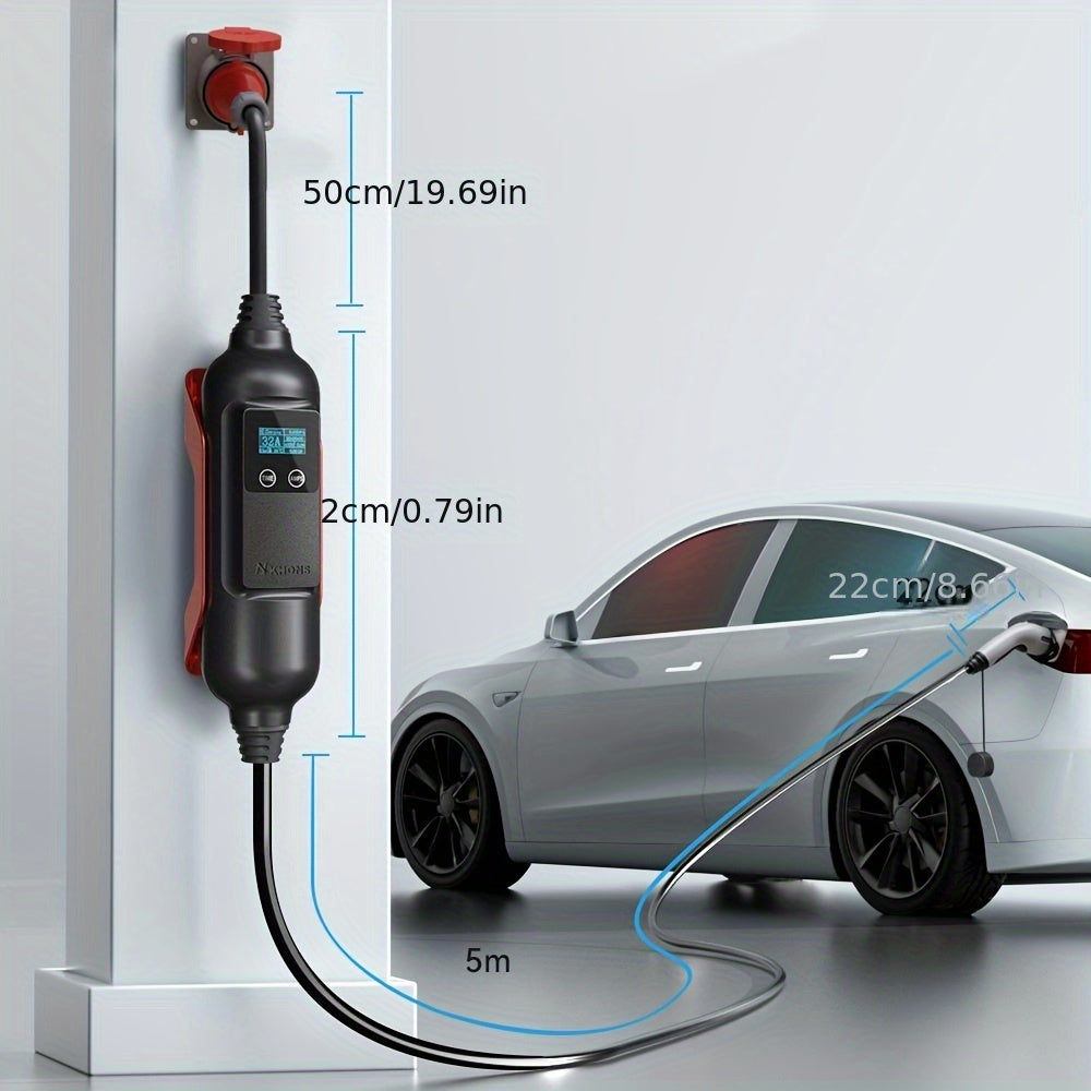 Elektrische Auto Laadpaal – Laadstation – Wallbox – EV Charger – Laadpunt – 22kW Driefasig – Type 2 Stekker – App Bediening – Inclusief 16A Schuko & Rode CEE Adapter