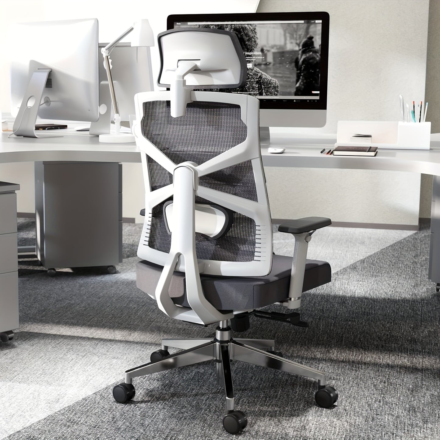 Ergonomische Bureaustoel – Bureaustoel Office Chair – Comfortabele Werkstoel – Mesh Stoel – Witte Bureaustoel – 4D Verstelbare Armleuningen – Aanpasbare Lendensteun & Zitting