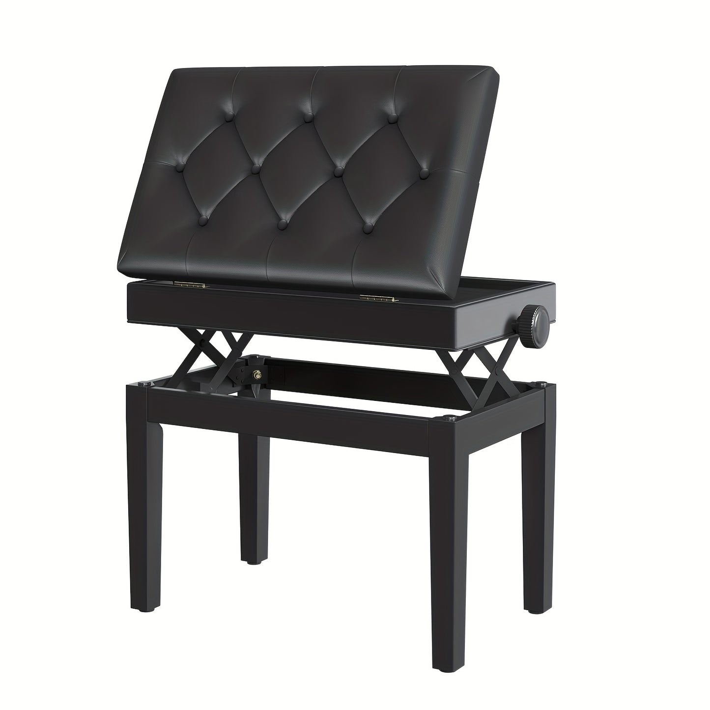 Verstelbare Piano Kruk – Pianobank – Muziekstoel – Keyboard Kruk – Oefenkruk – Zwart – Stevig Metalen Frame – Ingebouwde Opbergruimte