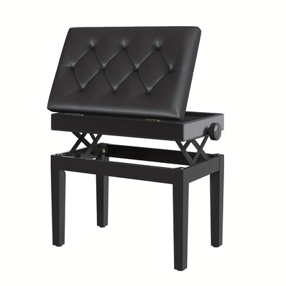 Verstelbare Piano Kruk – Pianobank – Muziekstoel – Keyboard Kruk – Oefenkruk – Zwart – Stevig Metalen Frame – Ingebouwde Opbergruimte