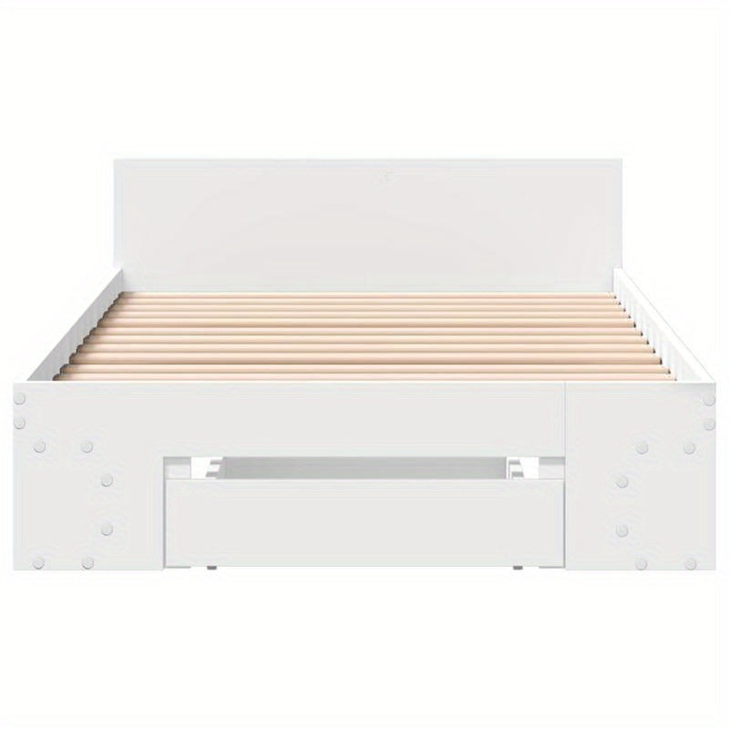White Bed Frame with Drawer, 100X200 Cm, Made of Multilayer Wood, Removable And Sturdy.