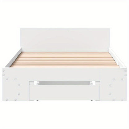 White Bed Frame with Drawer, 100X200 Cm, Made of Multilayer Wood, Removable And Sturdy.