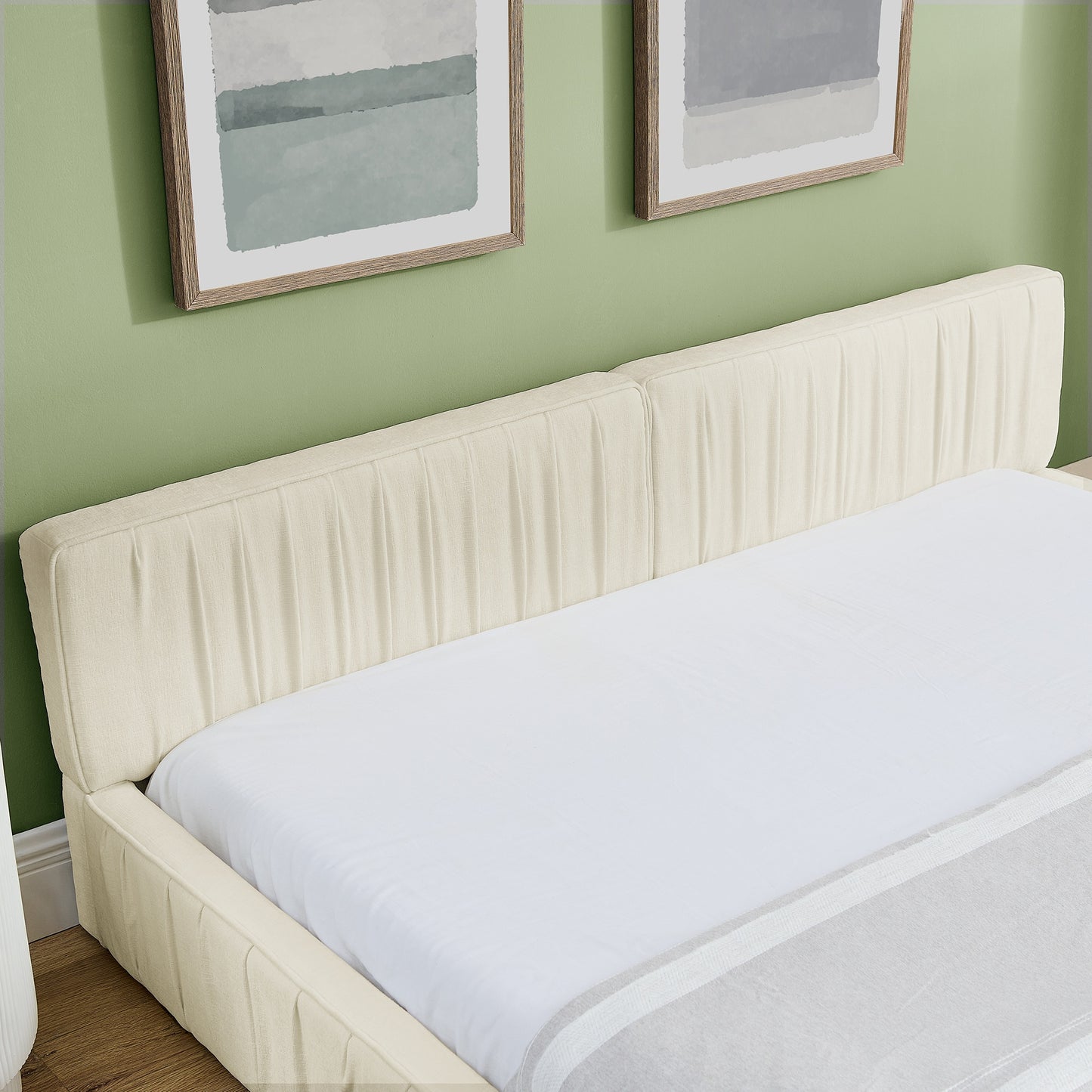 Tweepersoonsbed – Slaapbed – Bedframe – Logeerbed – Bed Met Chenille Bekleding – Beige Kleur – Stevige Houtenvrije Constructie – Eenvoudige Montage