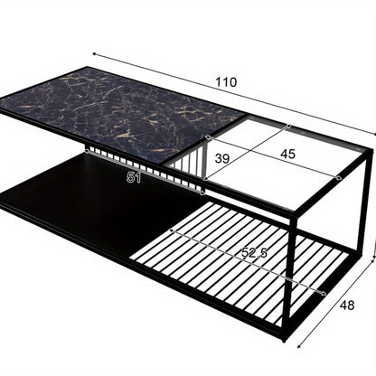 Salontafel – Koffietafel – Bijzettafel – Woonkamertafel – Tafel – Zwart – Metaal en Glas – Robuust Met Extra Opbergruimte