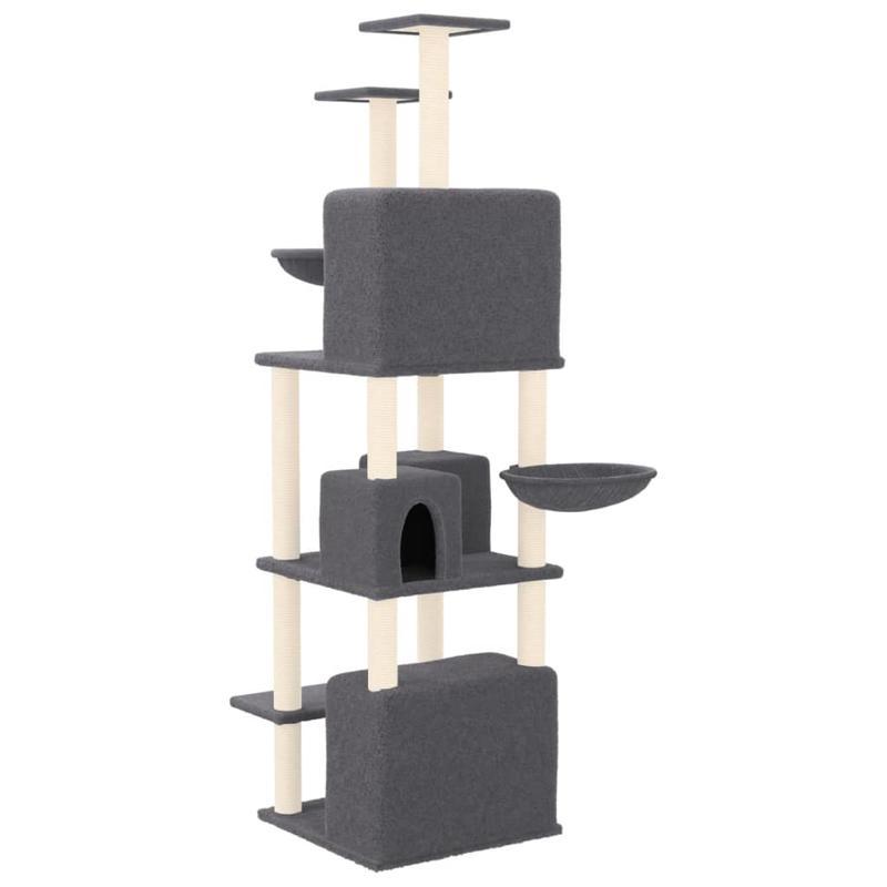 Krabpaal – Kattenboom – Klimpaal – Kattenmeubel – Krabmeubel – Donkergrijs – 180 cm Hoog – Stevig Plywood Met Sisal