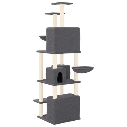 Krabpaal – Kattenboom – Klimpaal – Kattenmeubel – Krabmeubel – Donkergrijs – 180 cm Hoog – Stevig Plywood Met Sisal