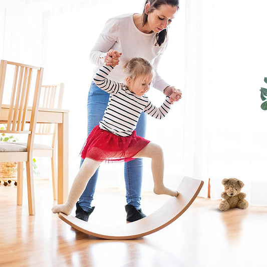 Houten Balansbord – Balansplank – Evenwichtsbord – Stabiliteitsbord – Curvy Board – Massief Hout – Antislip Viltonderkant – 90x40 cm