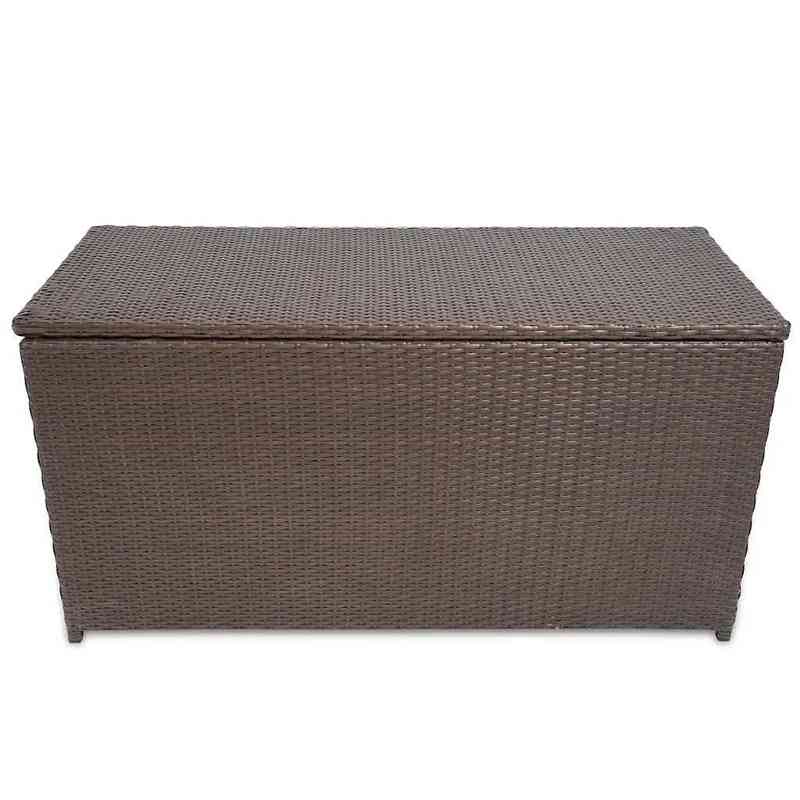 Opbergbox Tuin – Tuinkussenbox – Tuinkist – Buitenopslag – Opbergkast – Weerbestendig Geweven Resin – Gaslift Deksel – Groot Rechthoekig Design 120x50x60 cm – Robuuste Standaard & Natuurlijke Bruine Kleur
