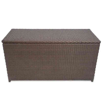 Opbergbox Tuin – Tuinkussenbox – Tuinkist – Buitenopslag – Opbergkast – Weerbestendig Geweven Resin – Gaslift Deksel – Groot Rechthoekig Design 120x50x60 cm – Robuuste Standaard & Natuurlijke Bruine Kleur
