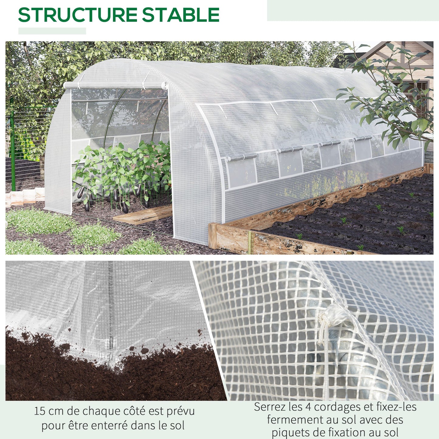 Tuinhuisje – Tuinkas – Kas – Kweekkas – Serre – 18 m² – Gegalvaniseerd Stalen Frame – UV-bestendig PE-zeil wit