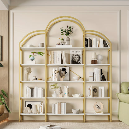 170 X 26 X 190cm Stylish Shelf, Tubular Steel MDF Material, Five Storage Levels, Unique Cloud Shape, Easy to Assemble And Clean, Golden + White, Standing Shelf