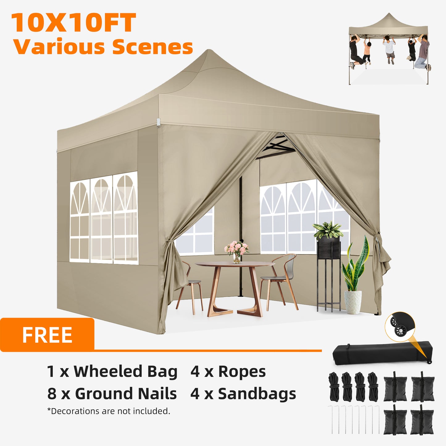 3.05x3.05meter Foldable Pop-Up Canopy with 4 Side Walls, Commercial Heavy Duty Awning, Quick to Set Up, Outdoor Party Tent, Instant Awning with Roller Bag, Suitable for Outdoor Camping, Market Events, Festival Exhibitions