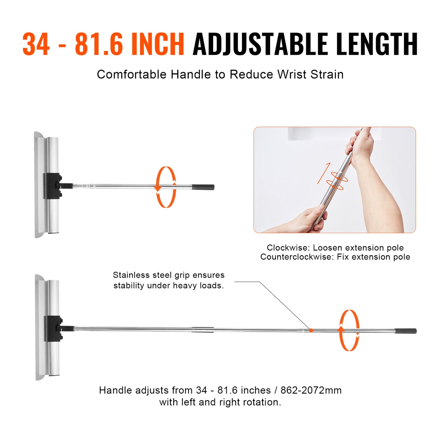 Plamuurmes – Plamuurmessen – Spatel – Vlakspatel – Afwerkmes – RVS Bladen 0,5 mm – Verstelbare Telescopische Steel 86-207 cm