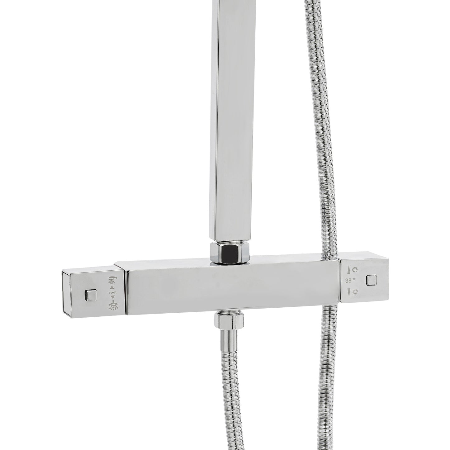 Douchekop – Regendouche – Hoofddouche – Handdouche – Doucheset – Thermostatisch – 30 cm Vierkant – Messing & Roestvrij Staal – Constante Watertemperatuur – Compacte Wandmontage